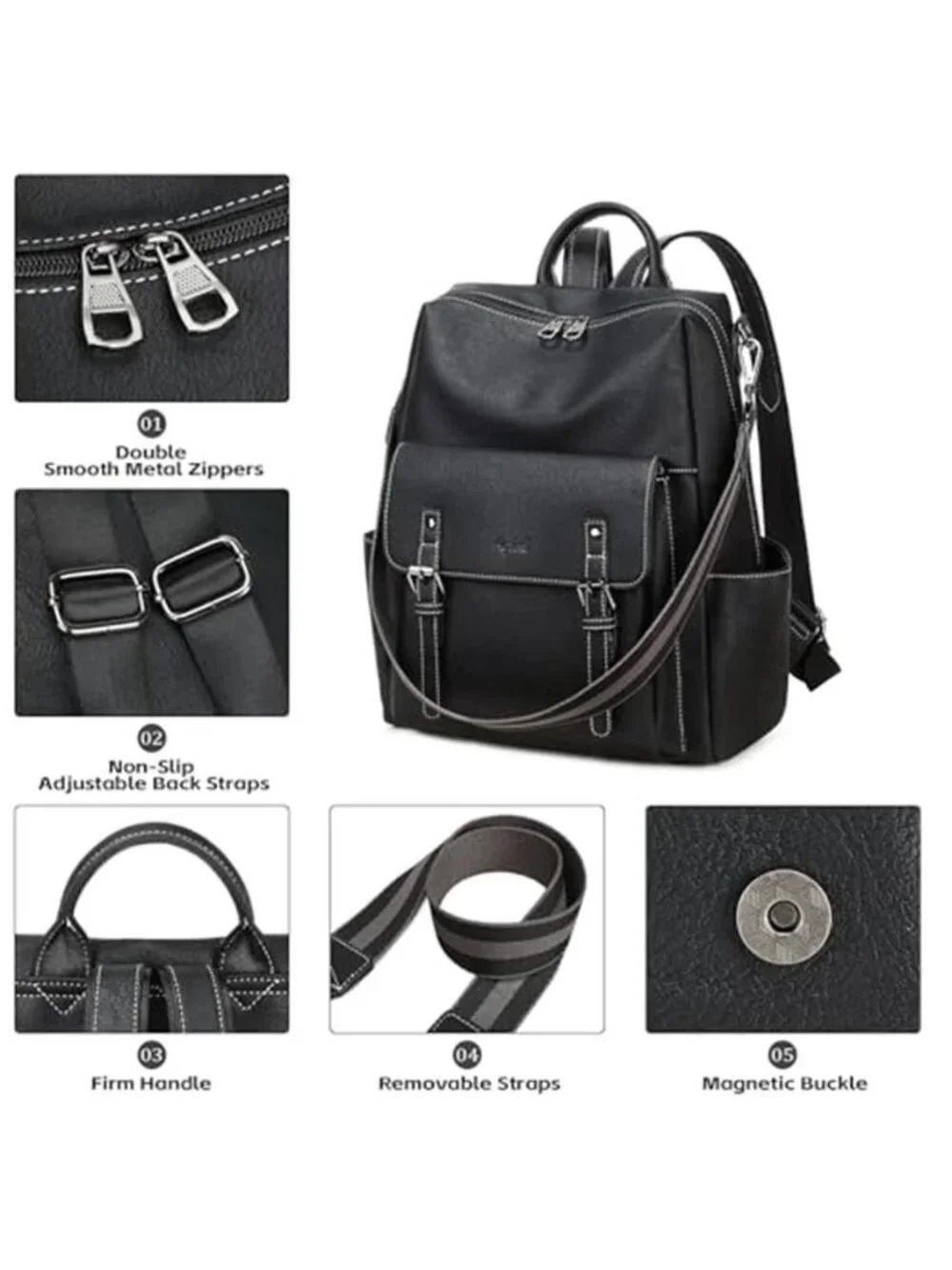 Womens Vegan Leather Backpack Purse Convertible Shoulder Bag Laptop Travel Bag